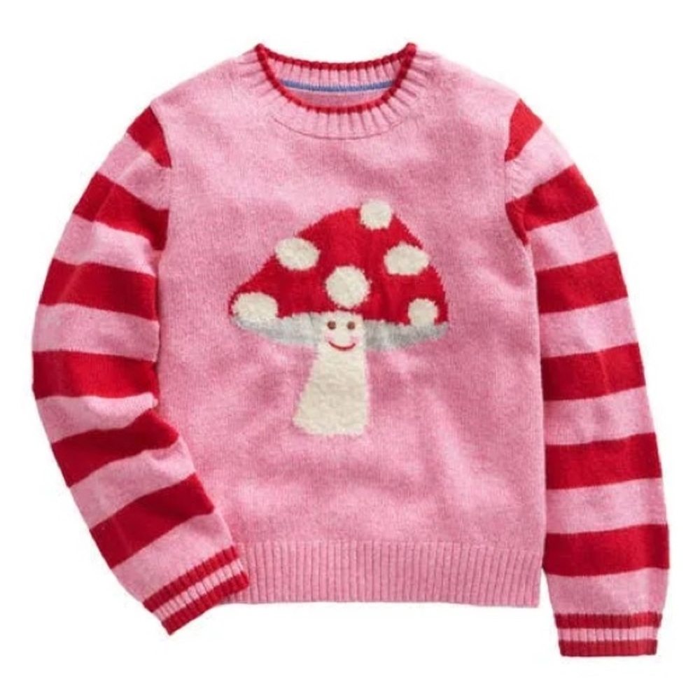 Mini Boden Pink & Red Striped Boucle Toadstool Sweater